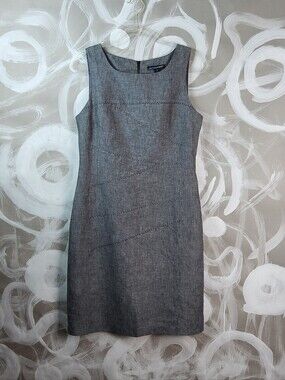 SAINT TROPEZ WEST Wmns Sz 8 Washable Gray Linen Sleeveless Sheath Dress Classic